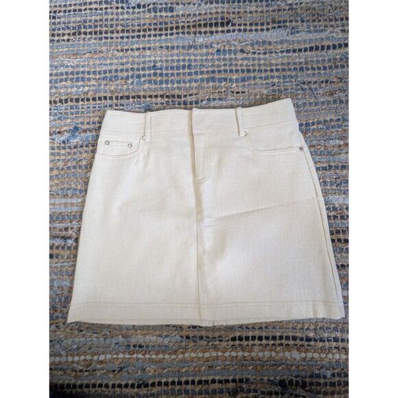 Cache Denim Gold Metallic Rhinestone Stud Skirt 4 Short Pockets Bling Mini Glitt - Picture 2 of 7